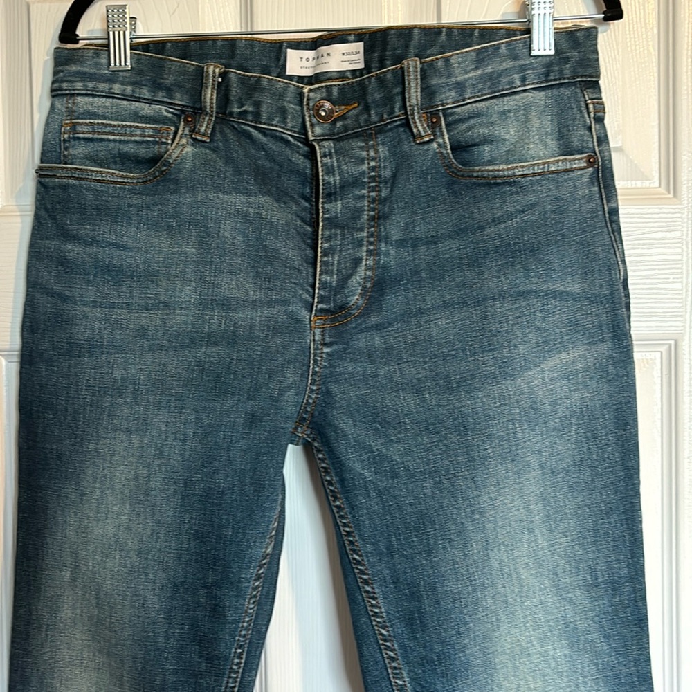 Topman men’s blue button fly stretch skinny jeans size 32/34